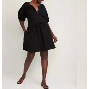 Old Navy Women's Waist-Defined Puff-Sleeve Mini Poet Dress Black PLUS SIZE 2X